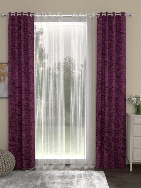 ROSARA HOME Magenta & White Set of 4 Door Curtains