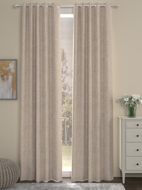 ROSARA HOME Beige Set of 2 Long Door Curtains