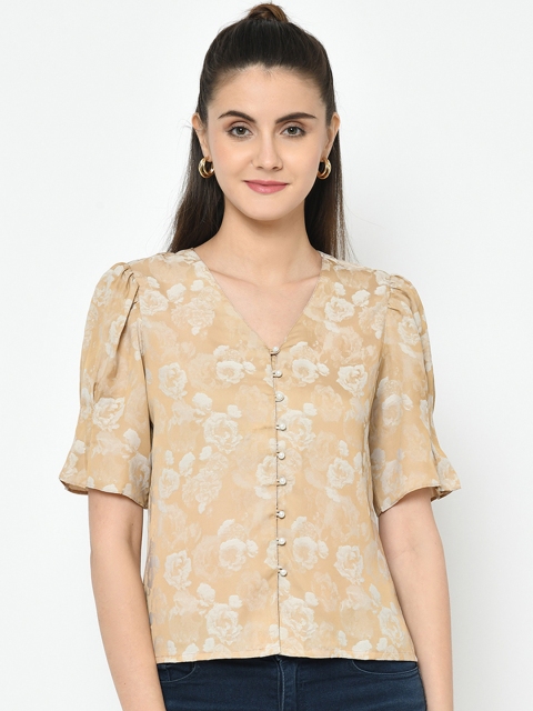 Latin Quarters Women Beige & Off-White Floral Printed Top