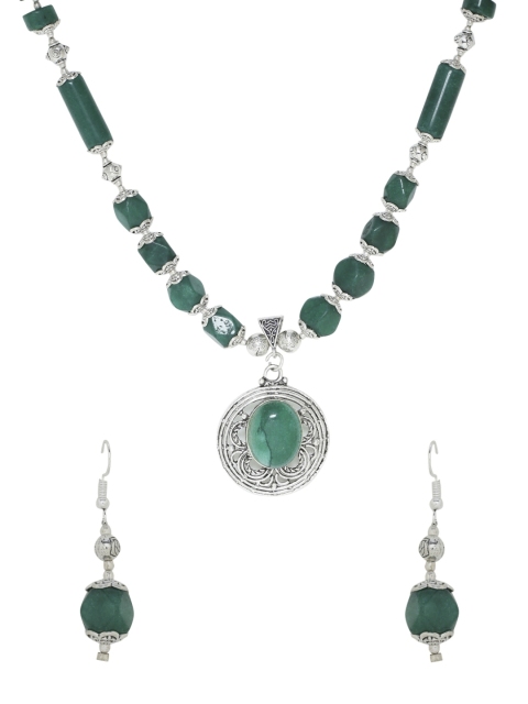 Silvermerc Designs Silver-Plated Green Onyx-Studded Handcrafted Antique Jewellery Set
Silvermerc Designs Silver-Plated Green Onyx-Studded Handcrafted Antique Jewellery Set