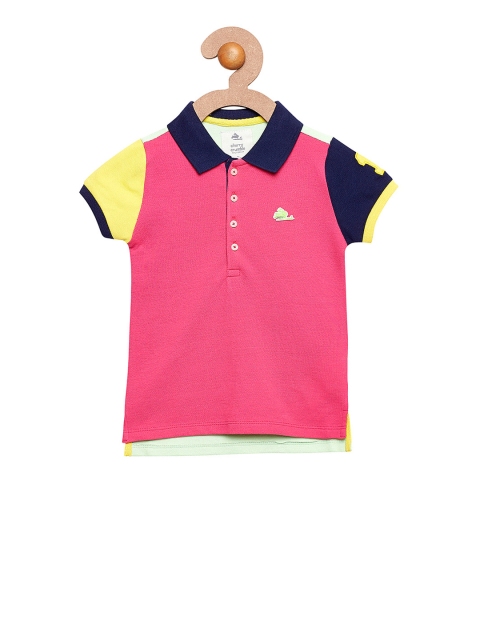 Cherry Crumble Girls Pink Solid Polo Collar T-shirt