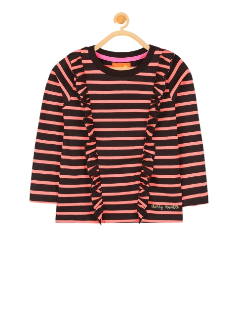 Cherry Crumble Girls Brown & Pink Striped Top