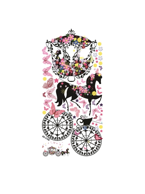 WALLSTICK Black & Pink Princess Cart Large Vinyl Wall Sticker