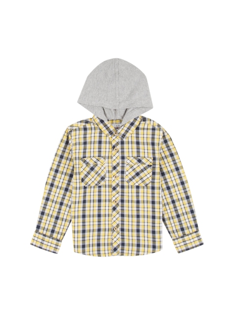 Donuts Infants Boys Yellow & Blue Regular Fit Checked Casual Shirt