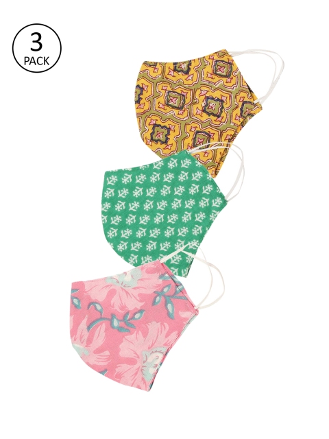 GNIST Unisex Pack Of 3 Printed 2-Ply Cloth Mask, Pink