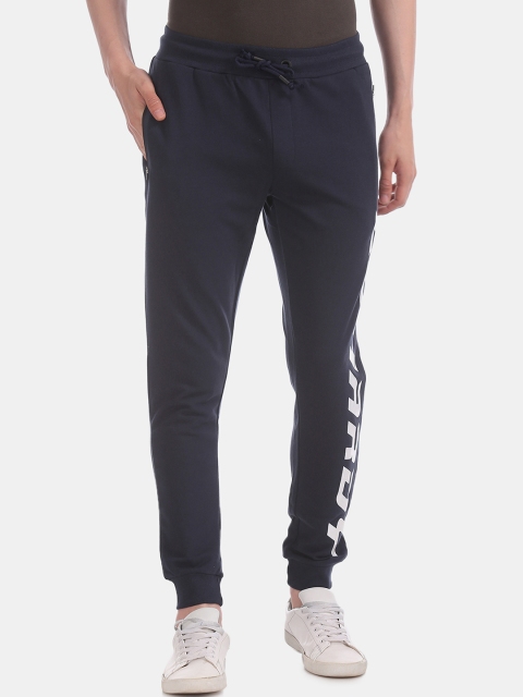 Ed Hardy Men Navy Blue Solid Knitted Slim-Fit Joggers