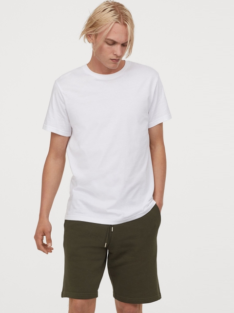 H&M Men Green Solid Sweatshirt Shorts Regular Fit, Olive