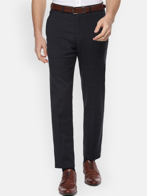 Luxure by Louis Philippe Men Black Slim Fit Checked Formal Trousers