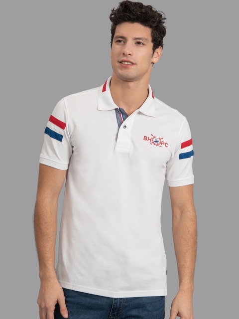 Beverly Hills Polo Club Men White Solid Polo Collar T-shirt