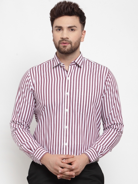Copperline Men Maroon & White Slim Fit Striped Formal Shirt