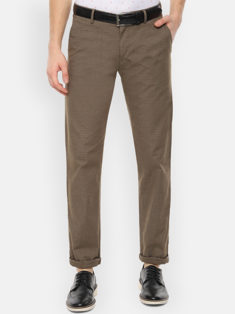 Louis Philippe Sport Men Brown Slim Fit Checked Regular Trousers