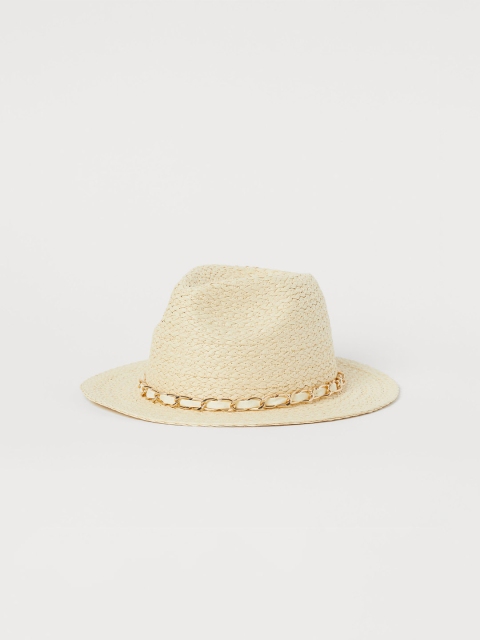 H&M Women Beige Embellished Straw Hat