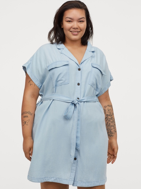 H&M+ Women Blue Solid Lyocell Shirt Sustainable Dress