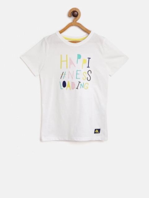 Cherry Crumble Boys White Printed Round Neck T-shirt
