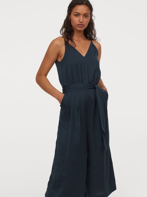 H&M Women Blue Solid Cropped Jumpsuit
