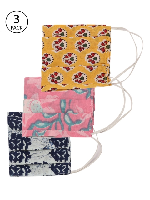 GNIST Adults Pack Of 3 Printed 2-Ply Reusable Anti-Dust Cloth Masks, Pink
