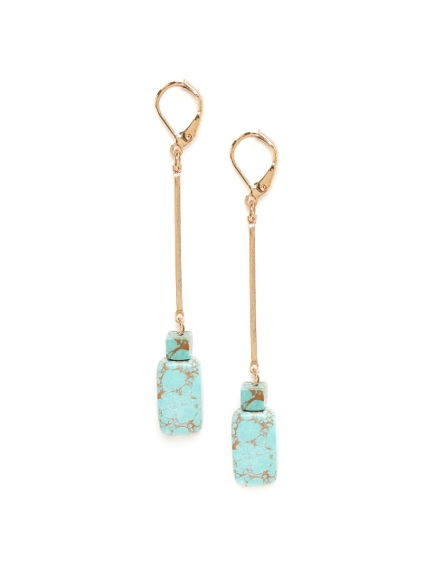 Chumbak Turquoise Blue & Gold Classic Drop Earrings