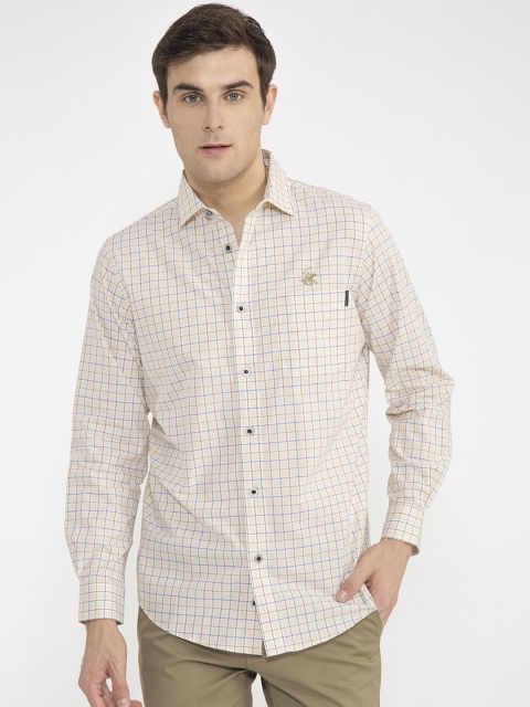 Beverly Hills Polo Club Men White Regular Fit Checked Formal Shirt
