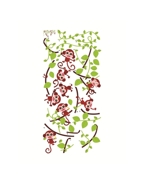 WALLSTICK Green & Brown Monkeys On Tree Large Vinyl Wall Sticker