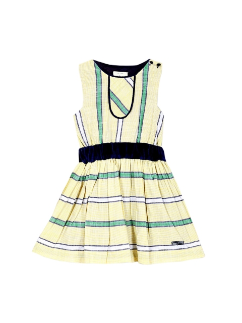 Cherry Crumble Infant Girls Yellow Striped Fit and Flare Dress