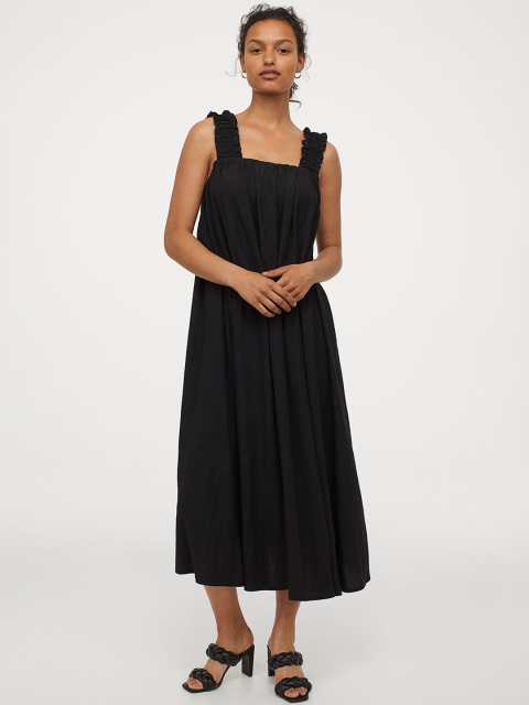 H&M Women Black Solid Bow-Detail A-line Dress