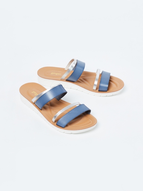 Ginger by Lifestyle Women Blue Solid PU Open Toe Flats