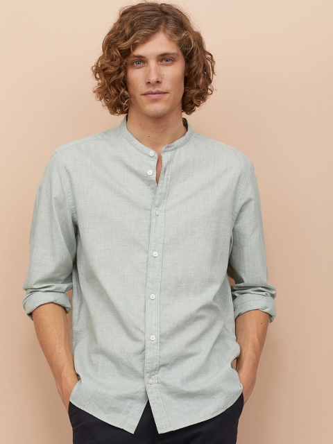 H&M Men Mint Green Regular Fit Grandad Shirt