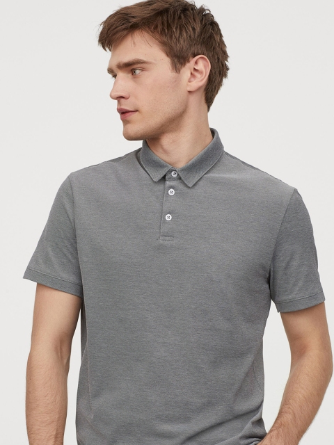 H&M Men Grey Coolmax Solid Polo T-Shirt