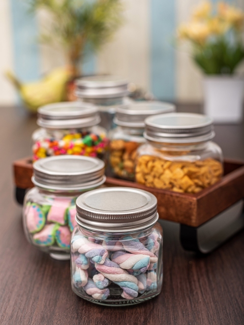 White Gold Set of 6 Transparent Solid Glass Storage Jars