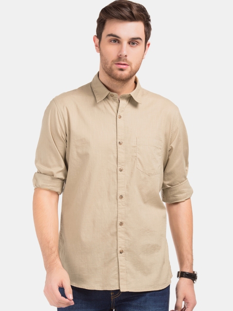 Ruggers Men Khaki Regular Fit Solid Casual Shirt