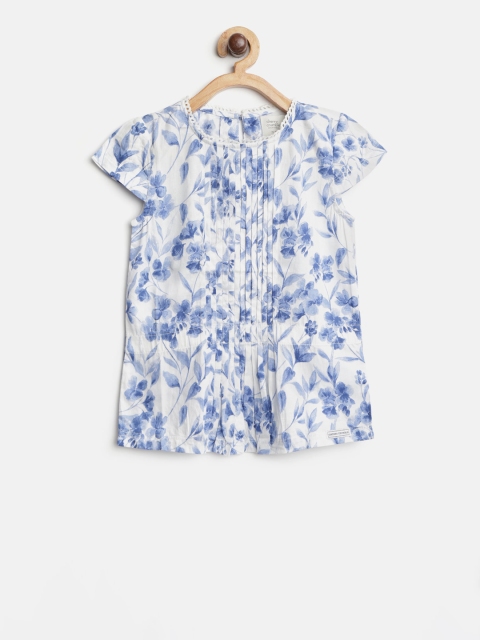 Cherry Crumble Girls White & Blue Floral Printed Top