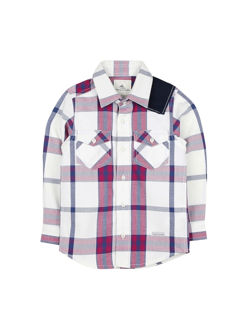 Cherry Crumble Boys White & Purple Regular Fit Checked Casual Shirt