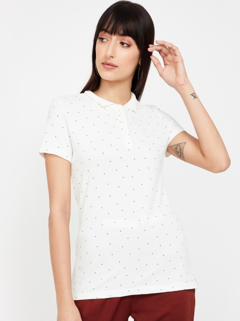 Bossini Women White Printed Polo Collar T-shirt