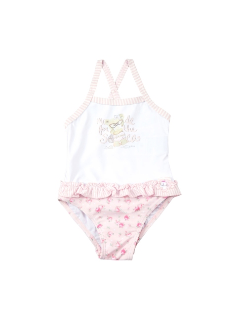 Chicco Girls White & Pink Printed One-Piece Swimsuit