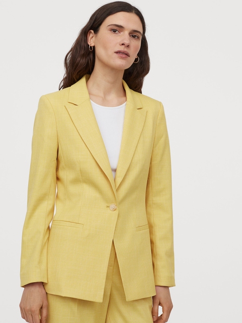 H&M Women Yellow Solid Single-breasted Jacket