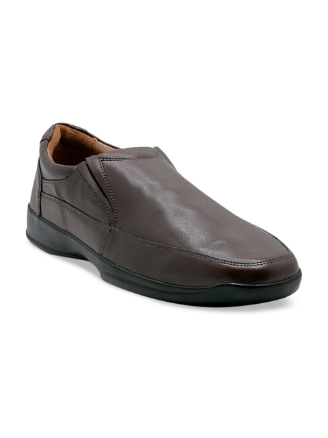 KETHINI Men Brown Solid Leather Formal Slip-Ons