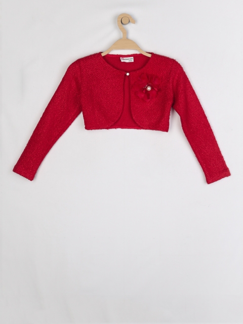 Peppermint Girls Red Self Design Open Front Shrug