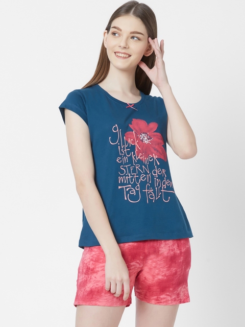 Juliet Women Blue & Pink Printed Night Suit