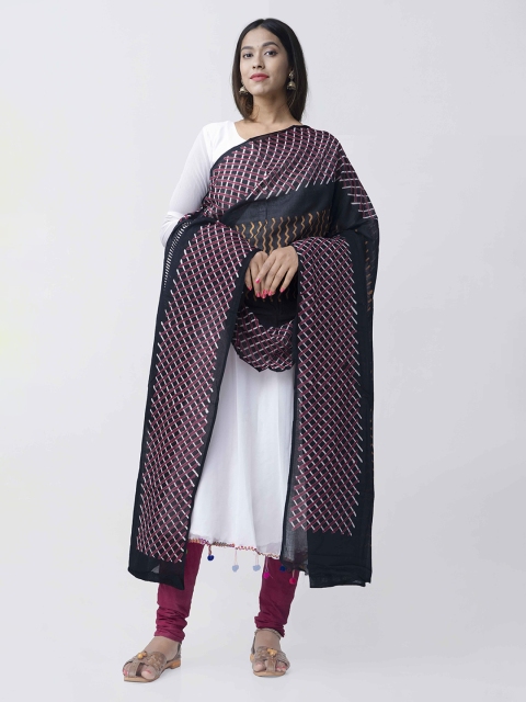 Unnati Silks Black & Maroon Printed Sustainable Dupatta
