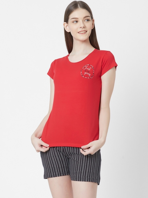 Juliet Women Red & Black Striped Night suit