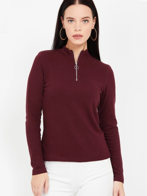 Fame Forever by Lifestyle Women Burgundy Solid Top