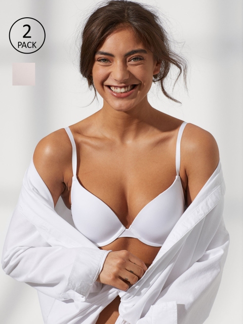 H&M White Solid Underwired Lightly Padded Push-Up Bra