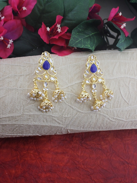 Sia Art Jewellery Gold & Blue Dome Shaped Jhumkas