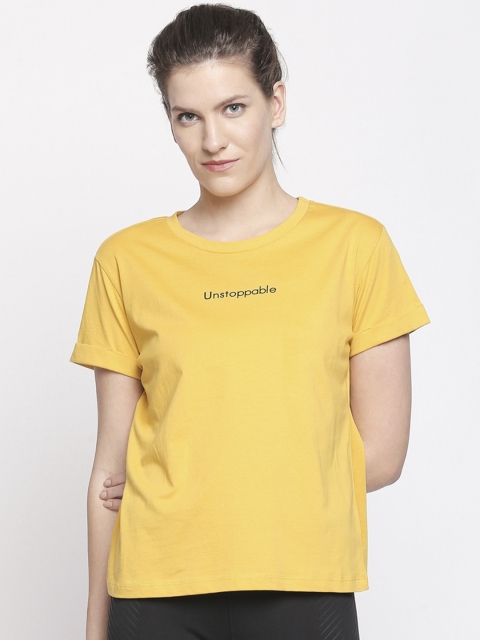 Ajile by Pantaloons Women Yellow Printed Round Neck Pure Cotton T-shirt