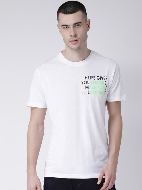 Club York Men White & Black Printed Round Neck T-shirt