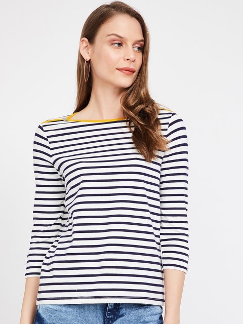 Bossini Women Navy Blue & White Striped Top