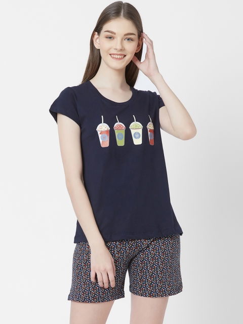 Juliet Women Navy Blue Printed Night suit