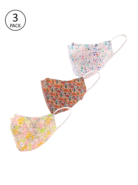 LEGAL BRIBE Women 3 Pcs 3 Ply Printed Reusable Cloth Masks, Multi