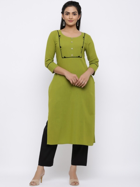 Indi INSIDE Women Green & Black Solid Kurta with Palazzos