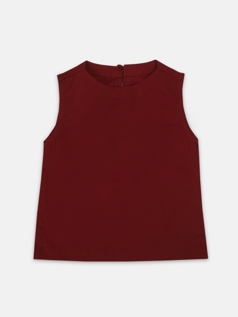 Zotw Unisex Kids Maroon Solid Cotton Straight Kurta